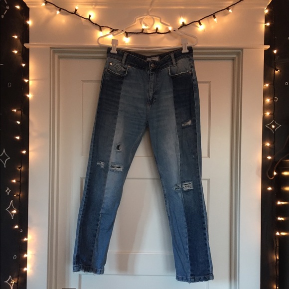 “Free People” Patchwork Denim High Waisted Jeans - Picture 6 of 7